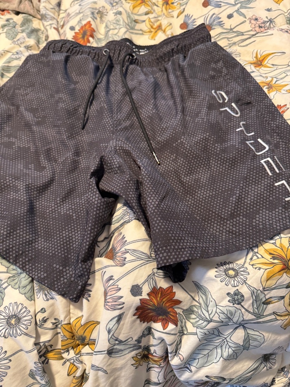 Men's Black Micro Dot Swim Trunks with Drawstring and Side Pockets